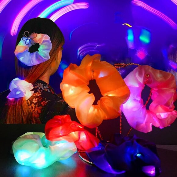 Light Up Scrunchies Neon Satin Ponytail Hair Ties Glow in Dark Hair Accessories main image 5